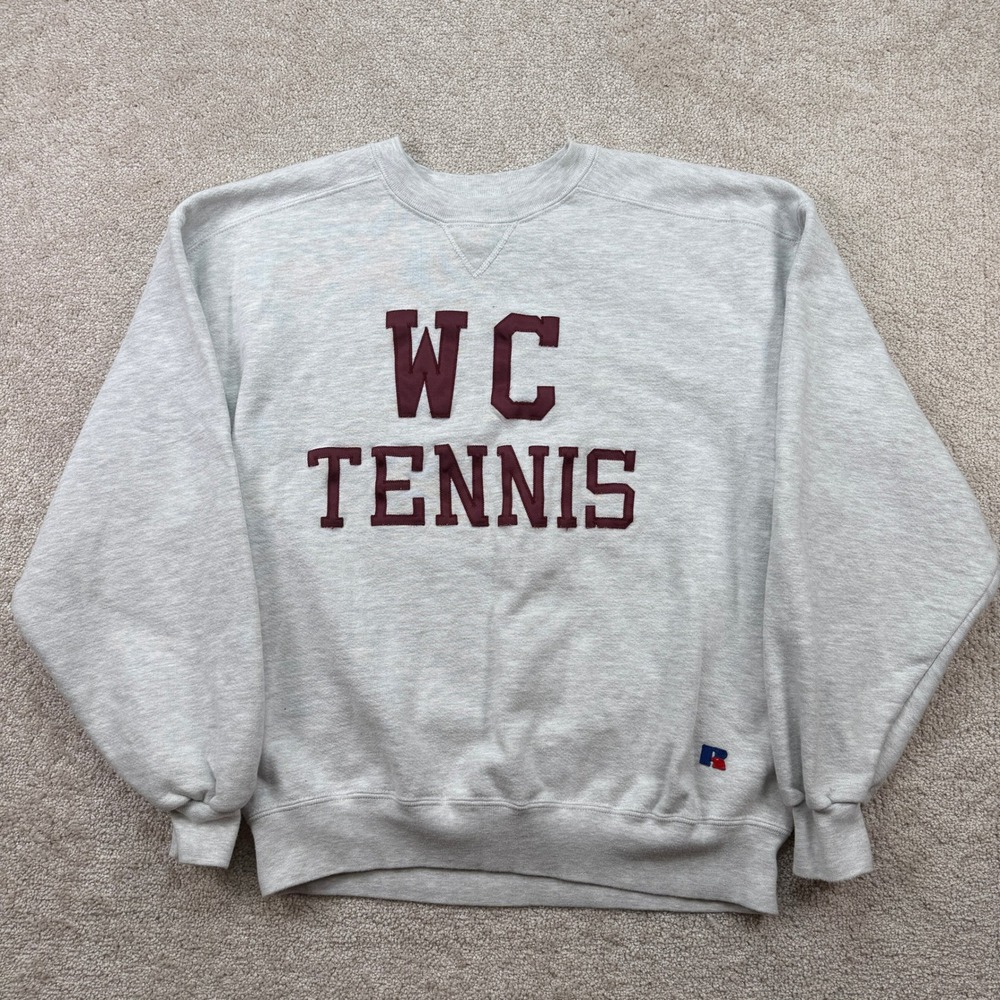Vintage Russell Athletic Mens XL Sweatshirt Gray WC Tennis High V-Notch USA Made